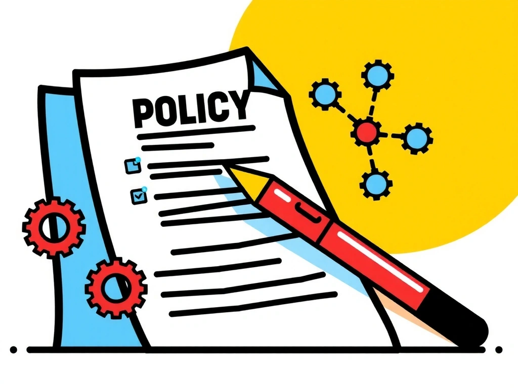 Illustration of a document being updated with a pen and gears