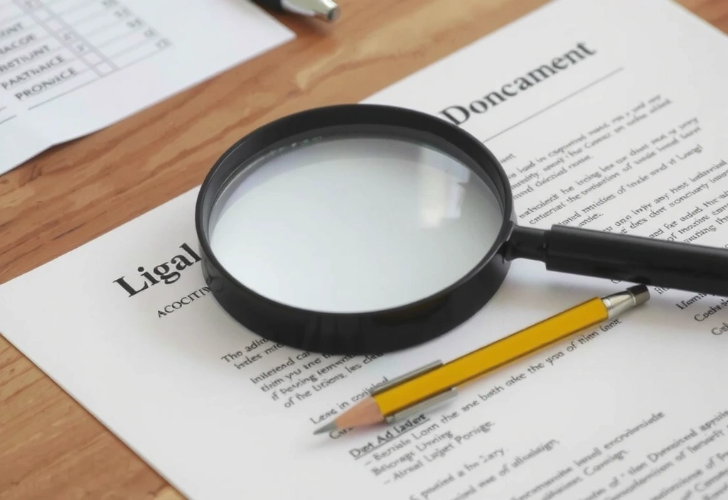 Magnifying glass over a legal document, emphasizing careful review